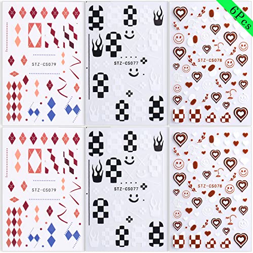 British Style Checkerboard Nail Art Stickers Rhombus Line Heart Nail 3D Geome...