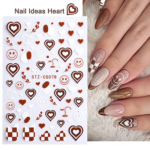 British Style Checkerboard Nail Art Stickers Rhombus Line Heart Nail 3D Geome...