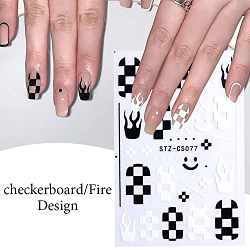 British Style Checkerboard Nail Art Stickers Rhombus Line Heart Nail 3D Geome...