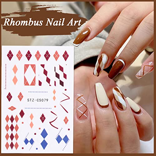 British Style Checkerboard Nail Art Stickers Rhombus Line Heart Nail 3D Geome...