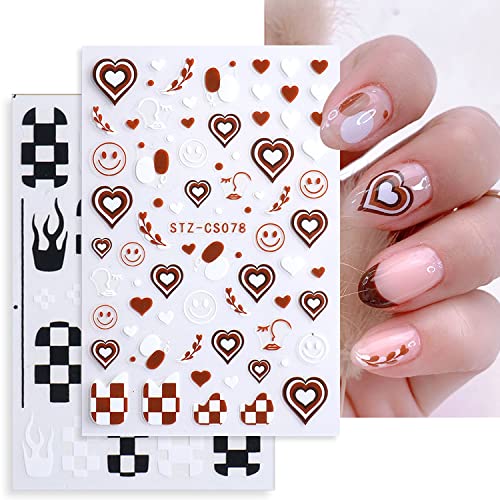 British Style Checkerboard Nail Art Stickers Rhombus Line Heart Nail 3D Geome...