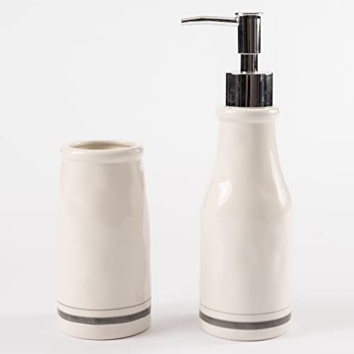 Mud Pie Bistro Scrub Soap Dispenser and Toothbrush Holder Set, White