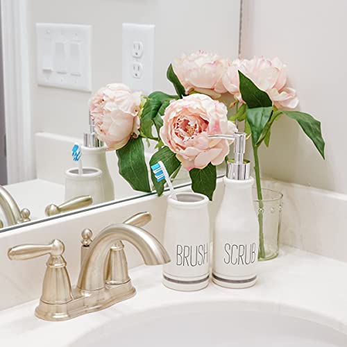 Mud Pie Bistro Scrub Soap Dispenser and Toothbrush Holder Set, White
