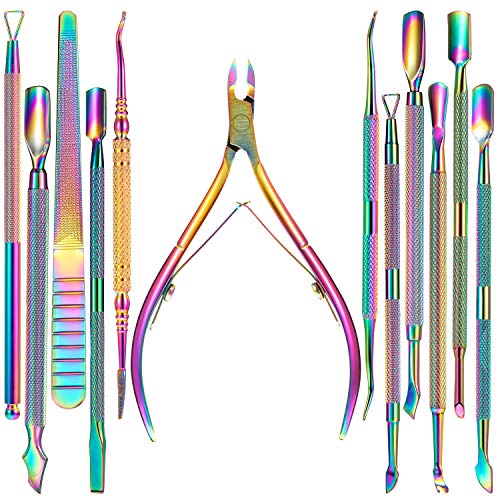 12 Pieces Cuticle Nippers and Ingrown Nail Kit Cuticle Pusher Triangle Nail P...