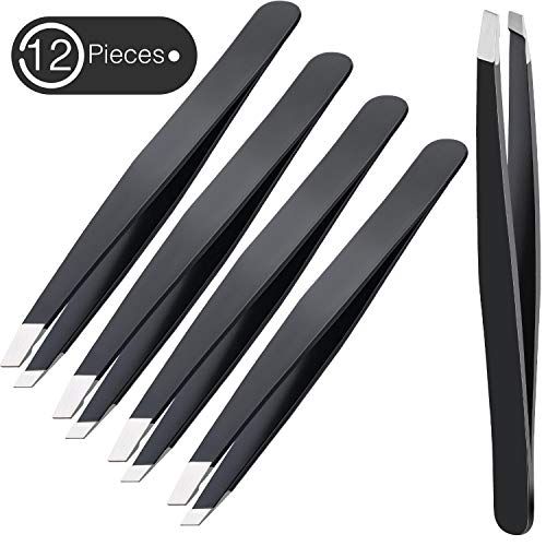 12 Pieces Eyebrow Tweezers Stainless Steel Slant Tip Tweezers Facial Hair Eye...