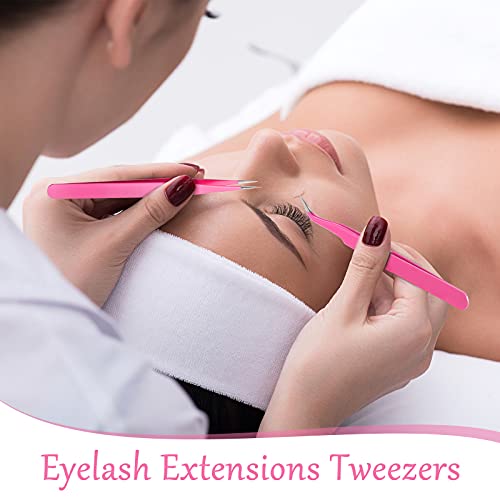 6 Pieces Eyelash Extension Tweezers, Stainless Steel Straight Tip Tweezers Cu...