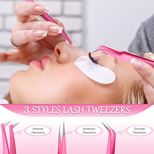 6 Pieces Eyelash Extension Tweezers, Stainless Steel Straight Tip Tweezers Cu...