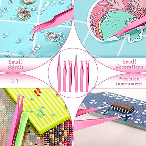 6 Pieces Eyelash Extension Tweezers, Stainless Steel Straight Tip Tweezers Cu...