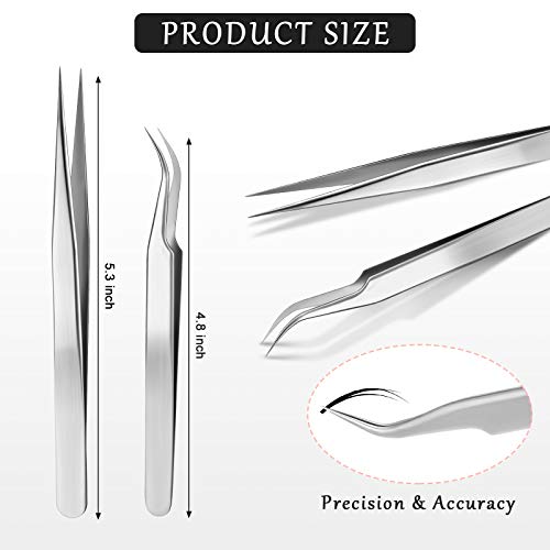 6 Pieces Eyelash Extension Tweezers, Straight and Curved Tip Stainless Steel ...