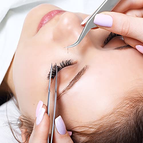 6 Pieces Eyelash Extension Tweezers, Straight and Curved Tip Stainless Steel ...