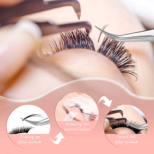 6 Pieces Eyelash Extension Tweezers, Straight and Curved Tip Stainless Steel ...