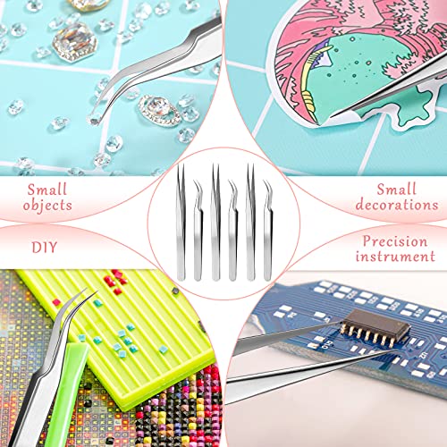 6 Pieces Eyelash Extension Tweezers, Straight and Curved Tip Stainless Steel ...