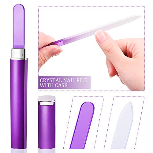 6 Pieces Glass Cuticle Pusher Nail File Set Imitated Crystal Nail Files Doubl...