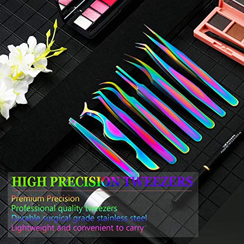 8 Pieces Eyelash Extension Tweezers Set Straight and Curved Tip False Lash Tw...