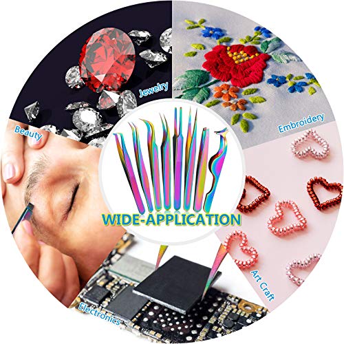 8 Pieces Eyelash Extension Tweezers Set Straight and Curved Tip False Lash Tw...