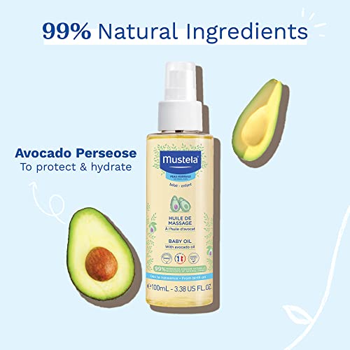 Mustela Baby Oil - Moisturizing Oil for Massage - with Natural Avocado, Pomeg...