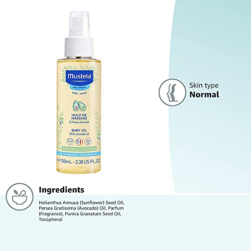 Mustela Baby Oil - Moisturizing Oil for Massage - with Natural Avocado, Pomeg...