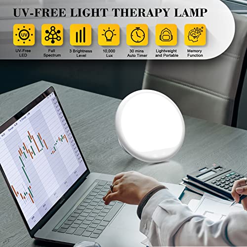 Light Therapy Lamp, UV-Free 10000 Lux Light Therapy Sun Lamp with 3 Adjustabl...