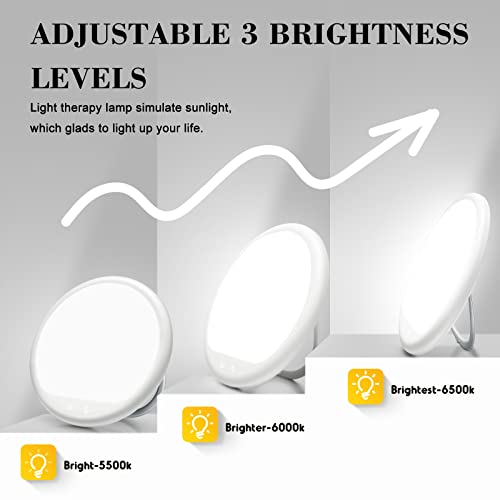 Light Therapy Lamp, UV-Free 10000 Lux Light Therapy Sun Lamp with 3 Adjustabl...