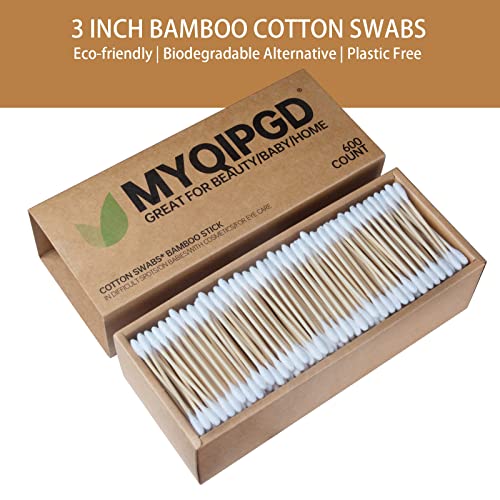 Bamboo Cotton Swabs 600 Count Double Round Tips by MYQIPGD | Biodegradable & ...