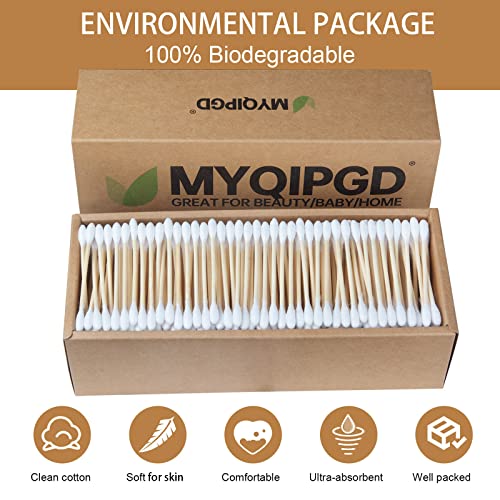 Bamboo Cotton Swabs 600 Count Double Round Tips by MYQIPGD | Biodegradable & ...