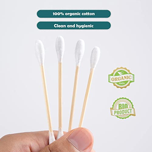 MONCOM Cotton Swabs 500 Count Double Round Thick Tips | Biodegradable & Organ...