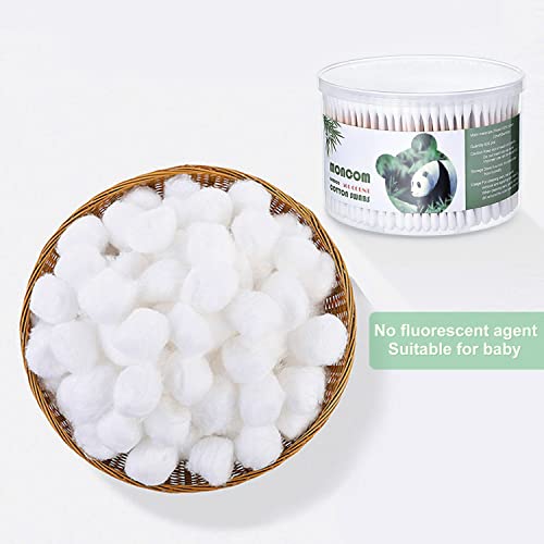MONCOM Cotton Swabs 500 Count Double Round Thick Tips | Biodegradable & Organ...