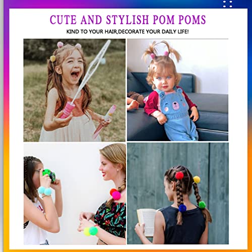 12 Pcs Pom Pom Hair Ties, Fuzzy Ball Hair Ties Cute Elastic Ponytail Holders ...