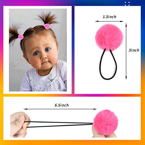 12 Pcs Pom Pom Hair Ties, Fuzzy Ball Hair Ties Cute Elastic Ponytail Holders ...