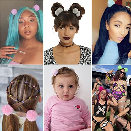 12 Pcs Pom Pom Hair Ties, Fuzzy Ball Hair Ties Cute Elastic Ponytail Holders ...