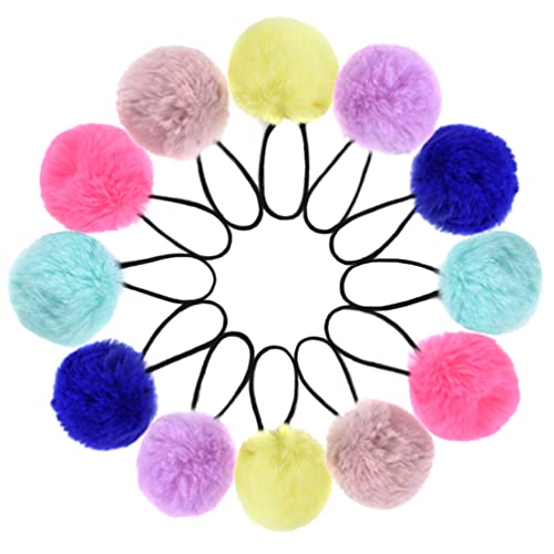 12 Pcs Pom Pom Hair Ties, Fuzzy Ball Hair Ties Cute Elastic Ponytail Holders ...