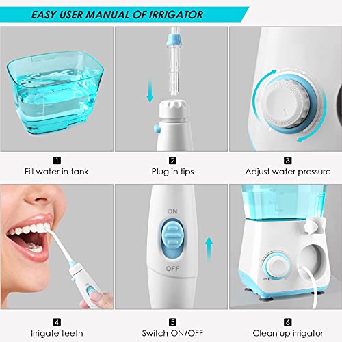 Dental Water Flosser, Oral Irrigator, 10 Adjustable Pressure Teeth Cleaner, 8...