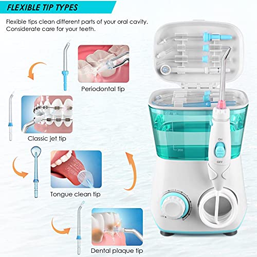 Dental Water Flosser, Oral Irrigator, 10 Adjustable Pressure Teeth Cleaner, 8...