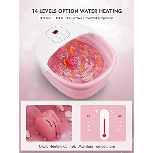 Foot Spa Bath Massager with Heat, 14 Shiatsu Massage Rollers Adjustable Tempe...