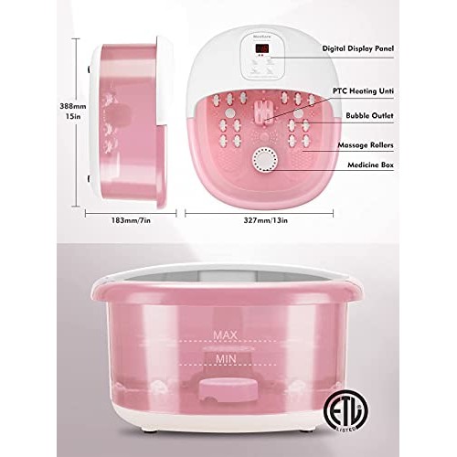 Foot Spa Bath Massager with Heat, 14 Shiatsu Massage Rollers Adjustable Tempe...