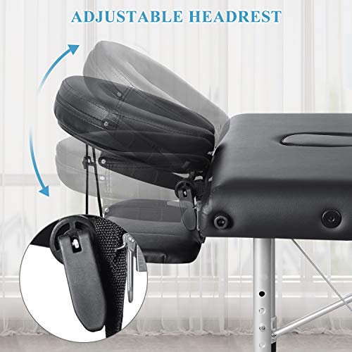 Massage Table Portable Massage Bed Aluminum 3 Section 9 Height Adjustment wit...