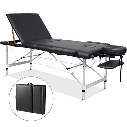 Massage Table Portable Massage Bed Aluminum 3 Section 9 Height Adjustment wit...