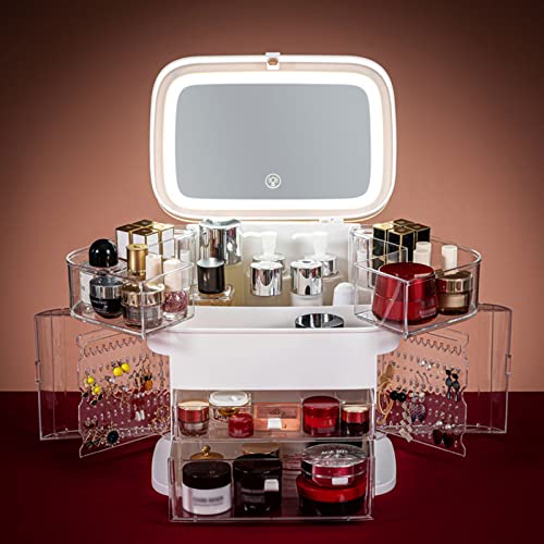 N  A Makeup Organizer with LED Mirror Cosmetic Storage Display Case and Lipst...