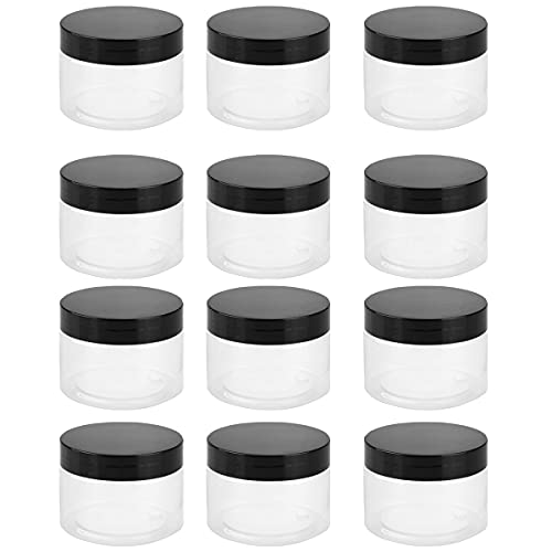 Plastic Cosmetic Containers 12 Pcs Round Pot Jars with Black Lids Empty 4oz C...