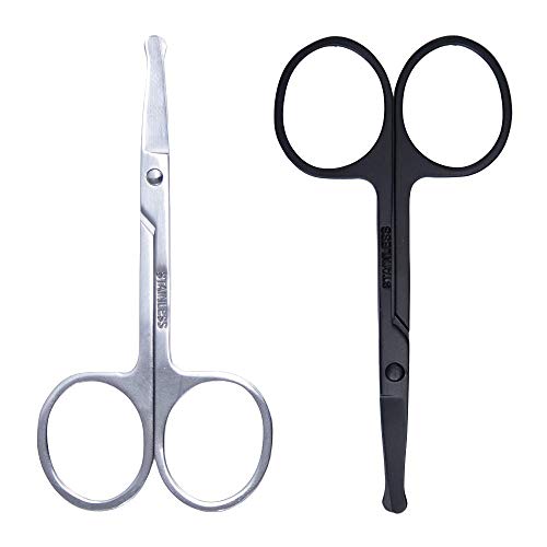 Premium Quality-Curved and Rounded Facial Hair Scissors for Men, Nose hair an...
