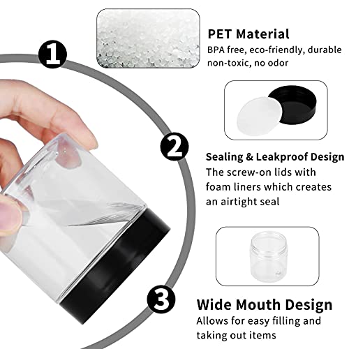 36 Pack 4 OZ Plastic Jars Round Clear Cosmetic Container Jars with Lids BPA F...