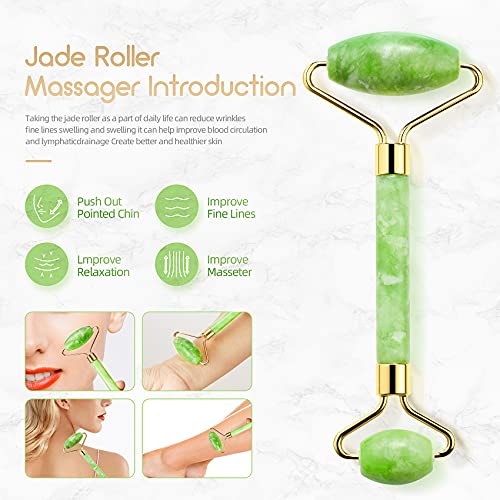 (Drawstring Pouch) Authentic Natural Stone Jade Roller for Face Eyes Neck Bod...