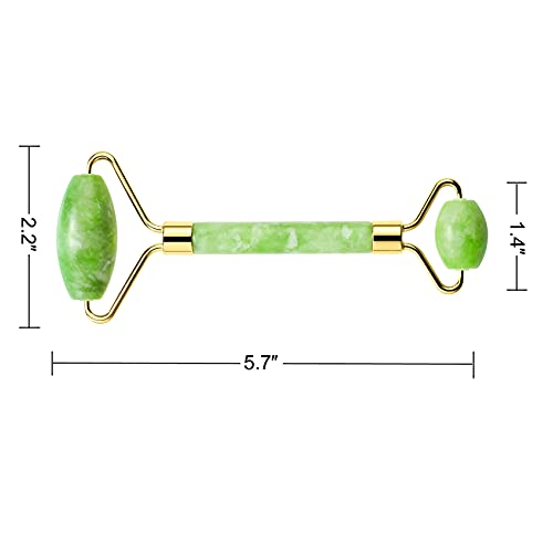 (Drawstring Pouch) Authentic Natural Stone Jade Roller for Face Eyes Neck Bod...