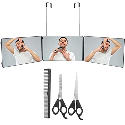 Self Haircut Mirror - Trifold Mirror, 360 Mirror for Haircuts for Men, 3way M...