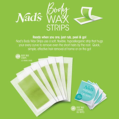 Nad's Body Wax Strips Hair Removal For Women At Home plus 4 Calming Oil Wipes...