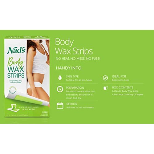 Nad's Body Wax Strips Hair Removal For Women At Home plus 4 Calming Oil Wipes...
