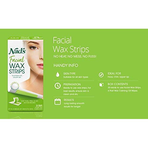 Nad's Facial Wax Strips - Hypoallergenic All Skin Types - Facial Hair Removal...