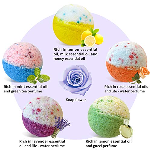 5+1 Bath Bombs Gift Set, 100% Handmade Pure Essential Oil Bath Bombs, Fizzy S...