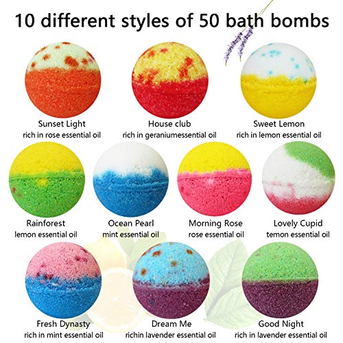 Organic Bath Bombs Gift Set, 50 Handmade Bulk Bath Bombs For Kids, Women, Men...