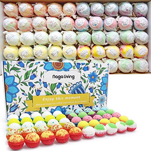Organic Bath Bombs Gift Set, 50 Handmade Bulk Bath Bombs For Kids, Women, Men...